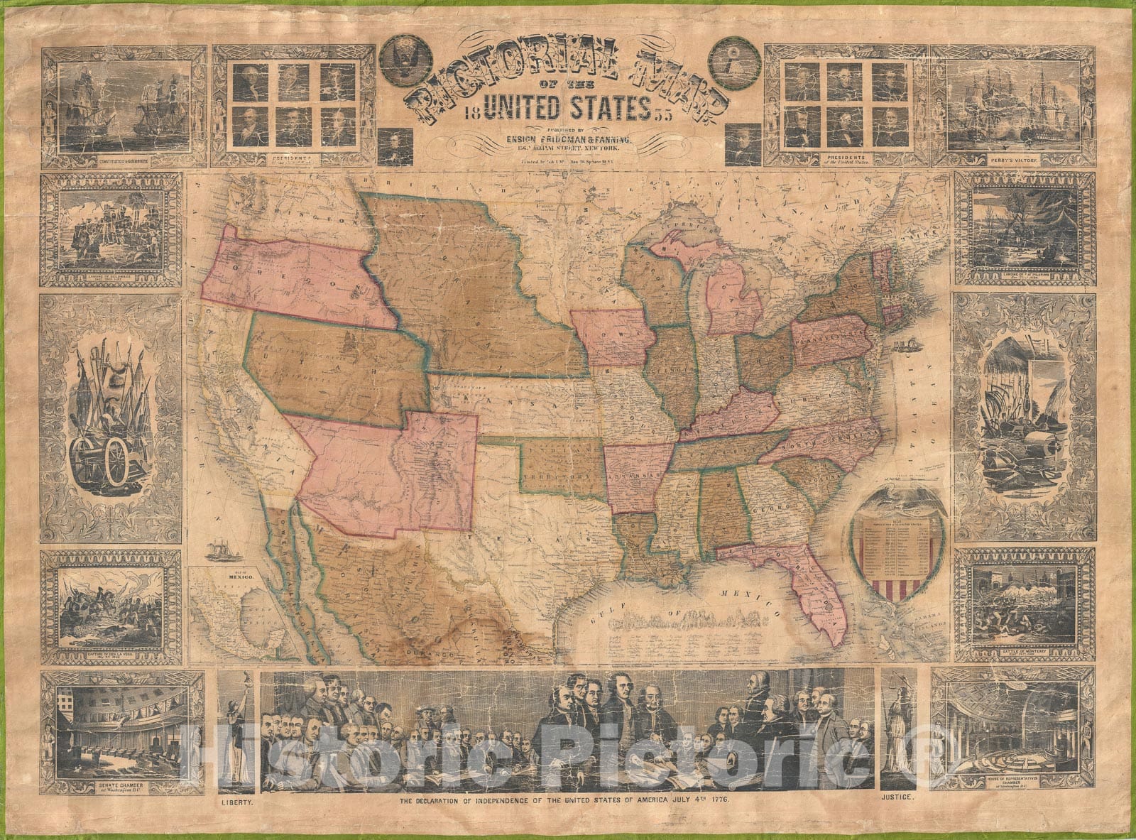 Historic Map : The United States, Bridgman and Fanning, 1855, Vintage Wall Art