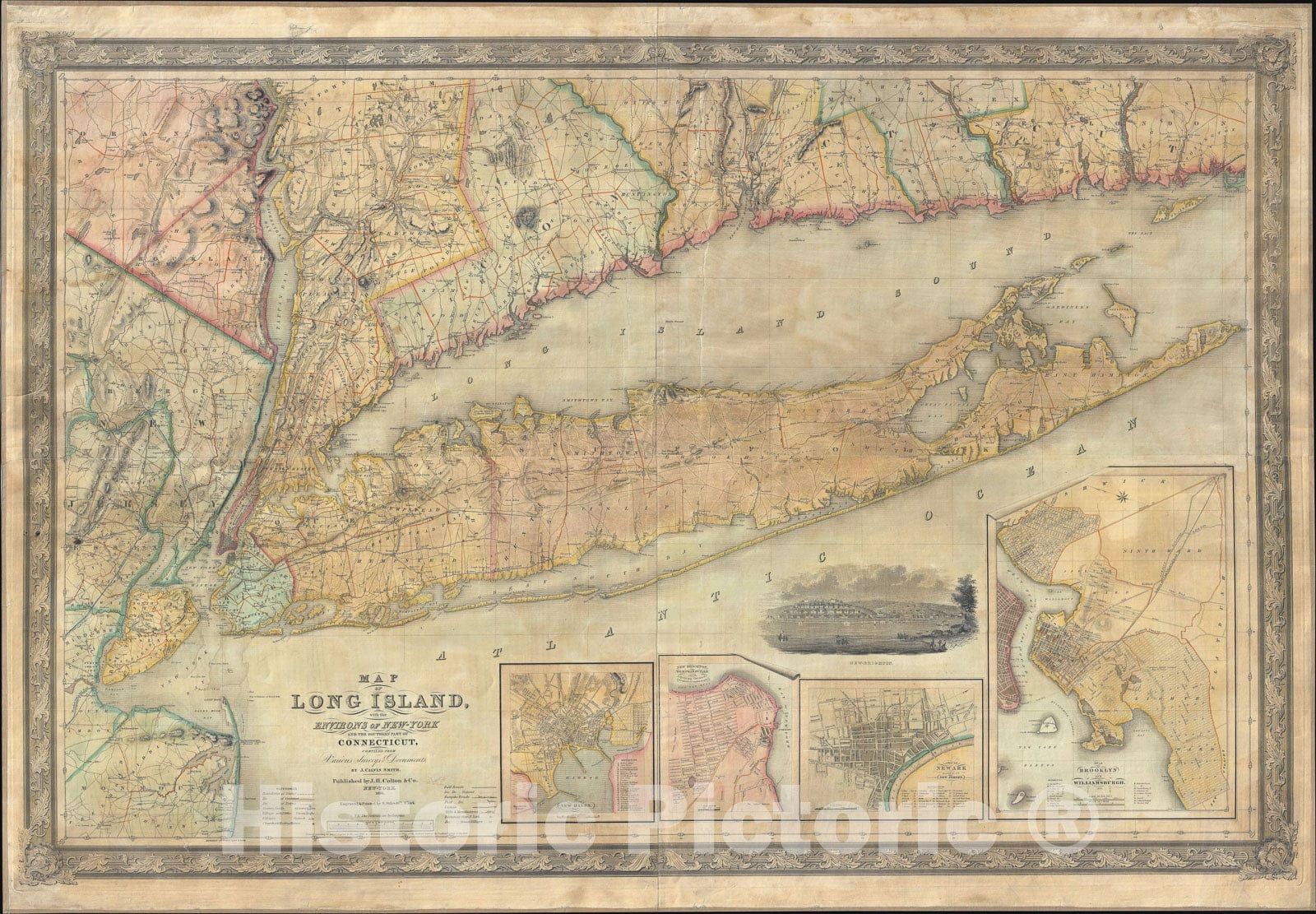 Historic Map : Long Island, New York, Colton and Smith, 1836, Vintage Wall Art