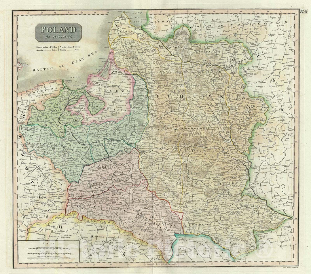 Historic Map : Poland and Lithuania, Thomson, 1817, Vintage Wall Art