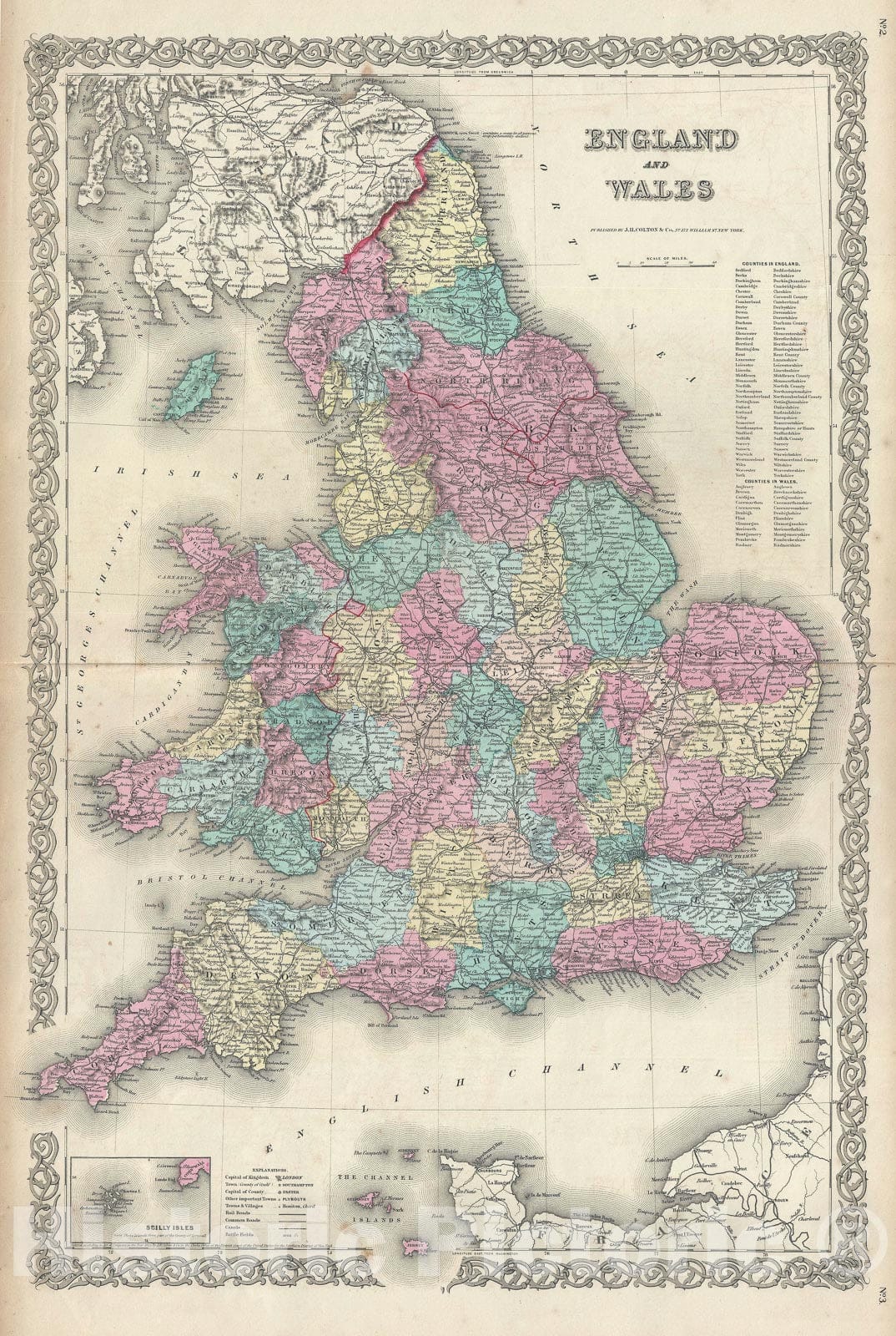 Historic Map : England and Wales, Colton, 1856, Vintage Wall Art
