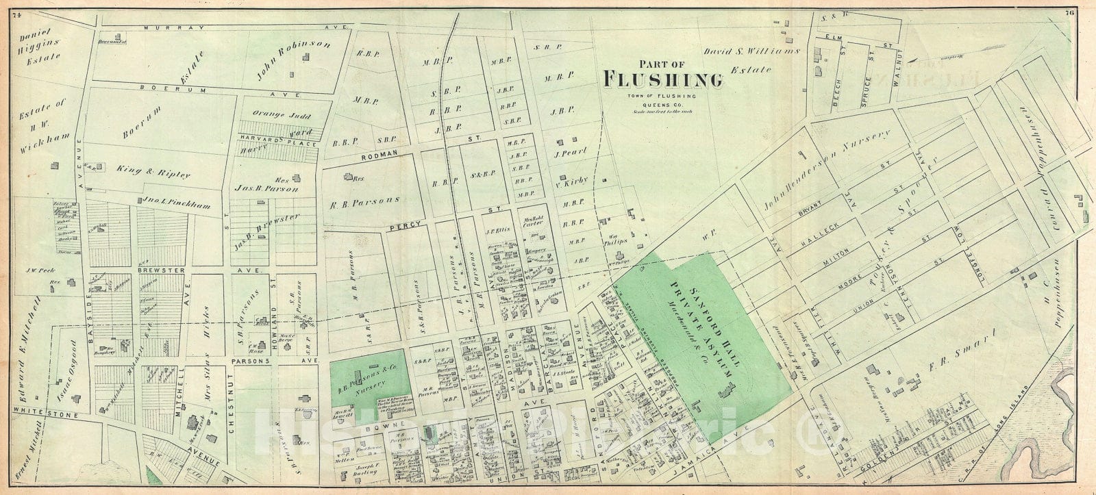 Historic Map : Part of Flushing, Queens, New York City, Beers, 1873 v1, Vintage Wall Art