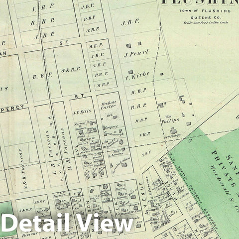Historic Map : Part of Flushing, Queens, New York City, Beers, 1873 v1, Vintage Wall Art