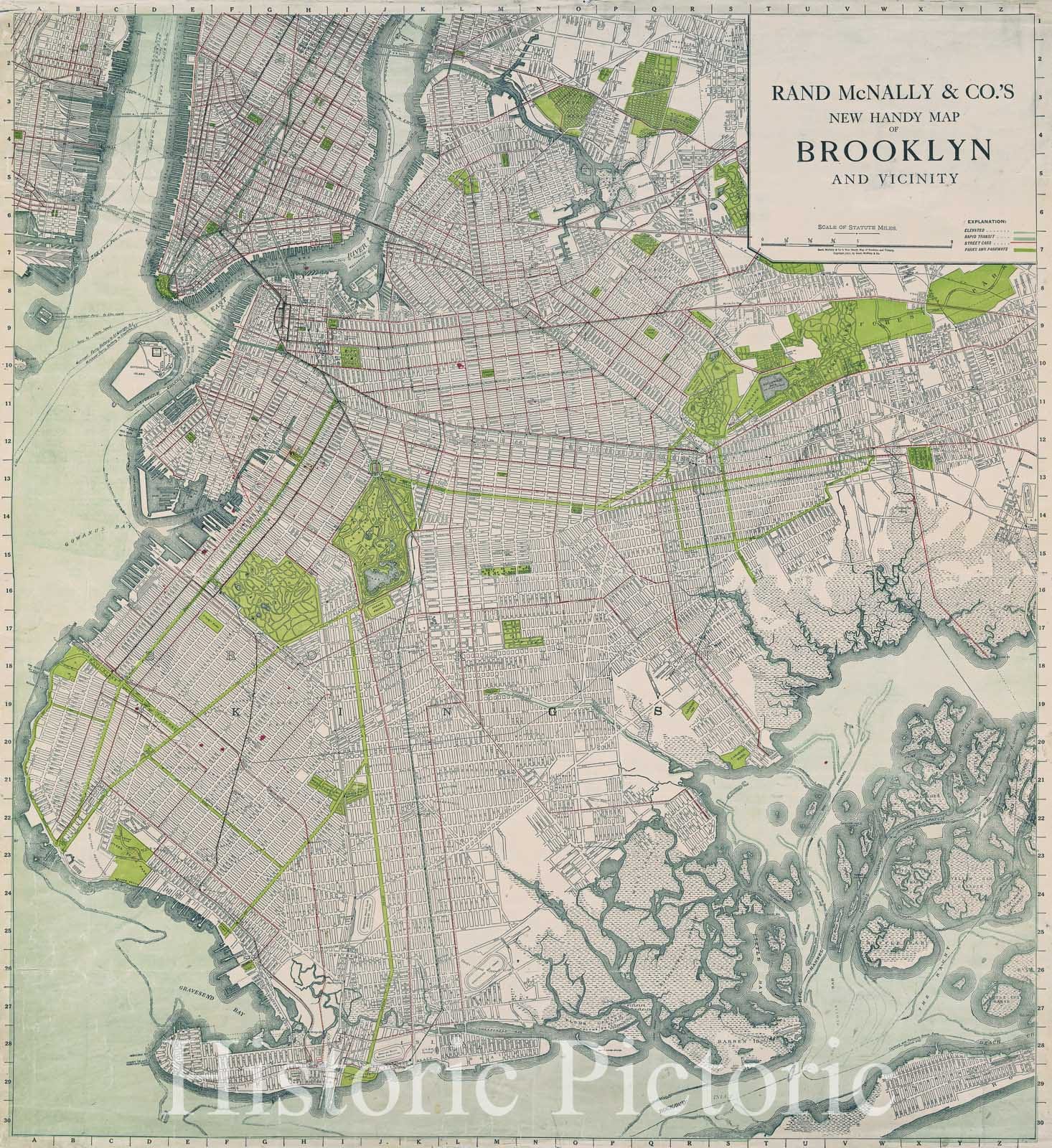 Historic Map : Brooklyn, New York, Rand McNally, 1911, Vintage Wall Art