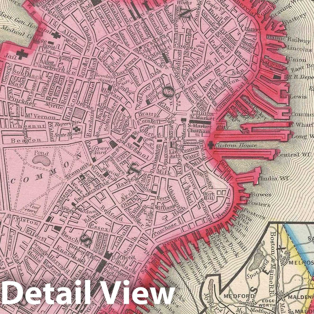Historic Map : Boston, Massachusetts, Mitchell, 1860, Vintage Wall Art