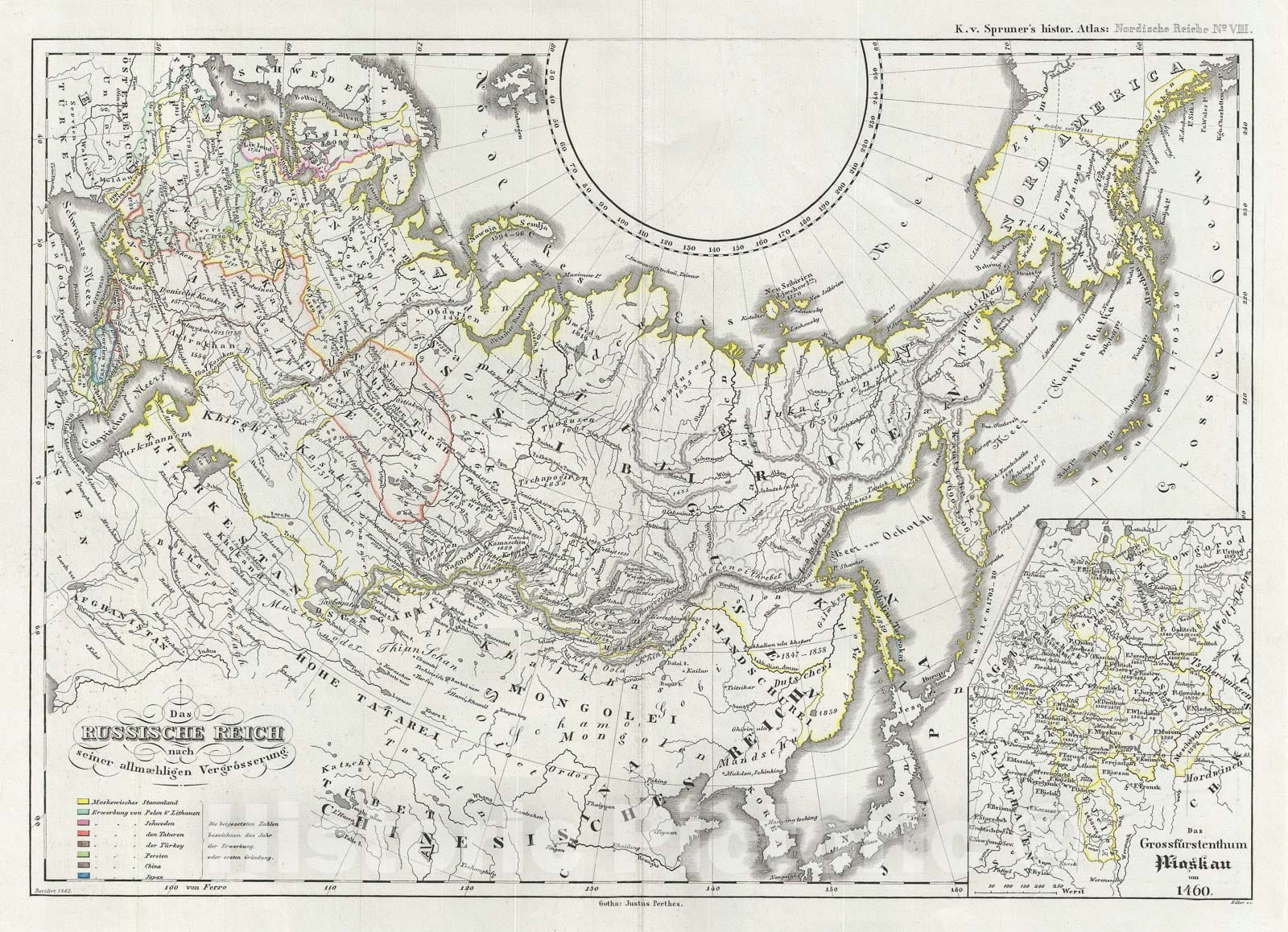 Historic Map : The Russian Empire, Spruner, 1854, Vintage Wall Art