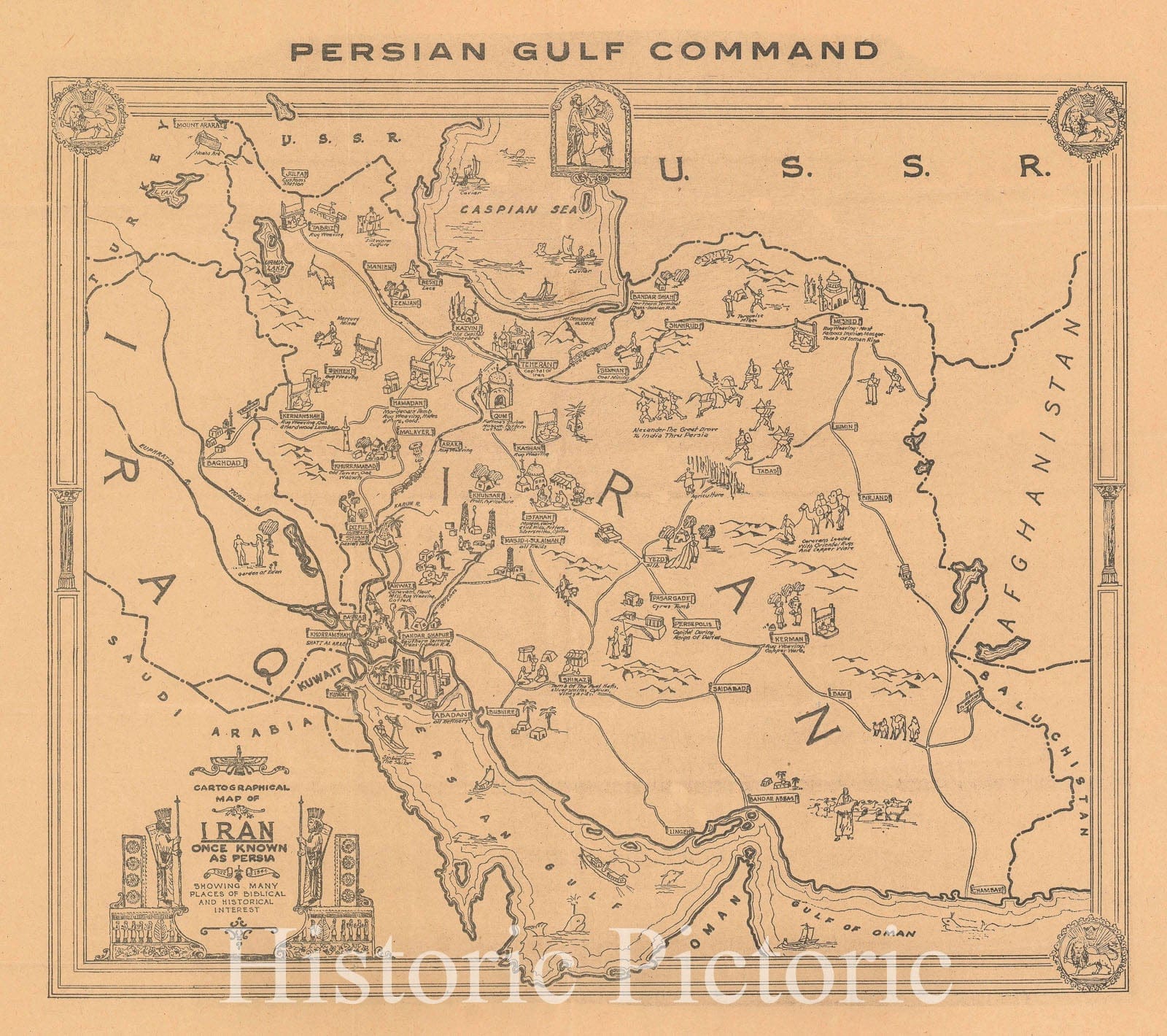 Historic Map : Pictorial Map of Iran, Persian Gulf Command, 1944, Vintage Wall Art
