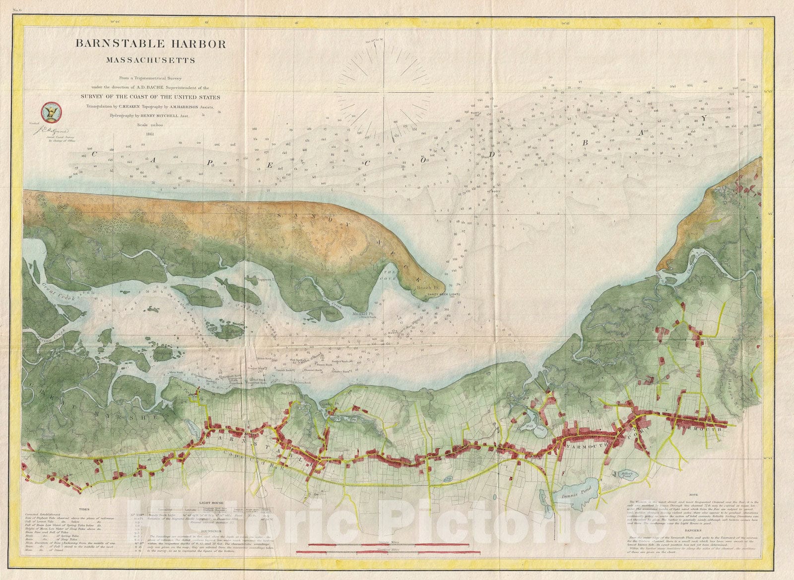 Historic Map : Barnstable Harbor, Cape Cod, Massachusetts, U.S. Coast Survey, 1861, Vintage Wall Art