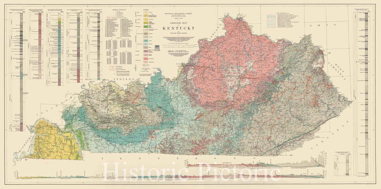 Historic Map : Kentucky, Jillson Geological, 1929, Vintage Wall Art