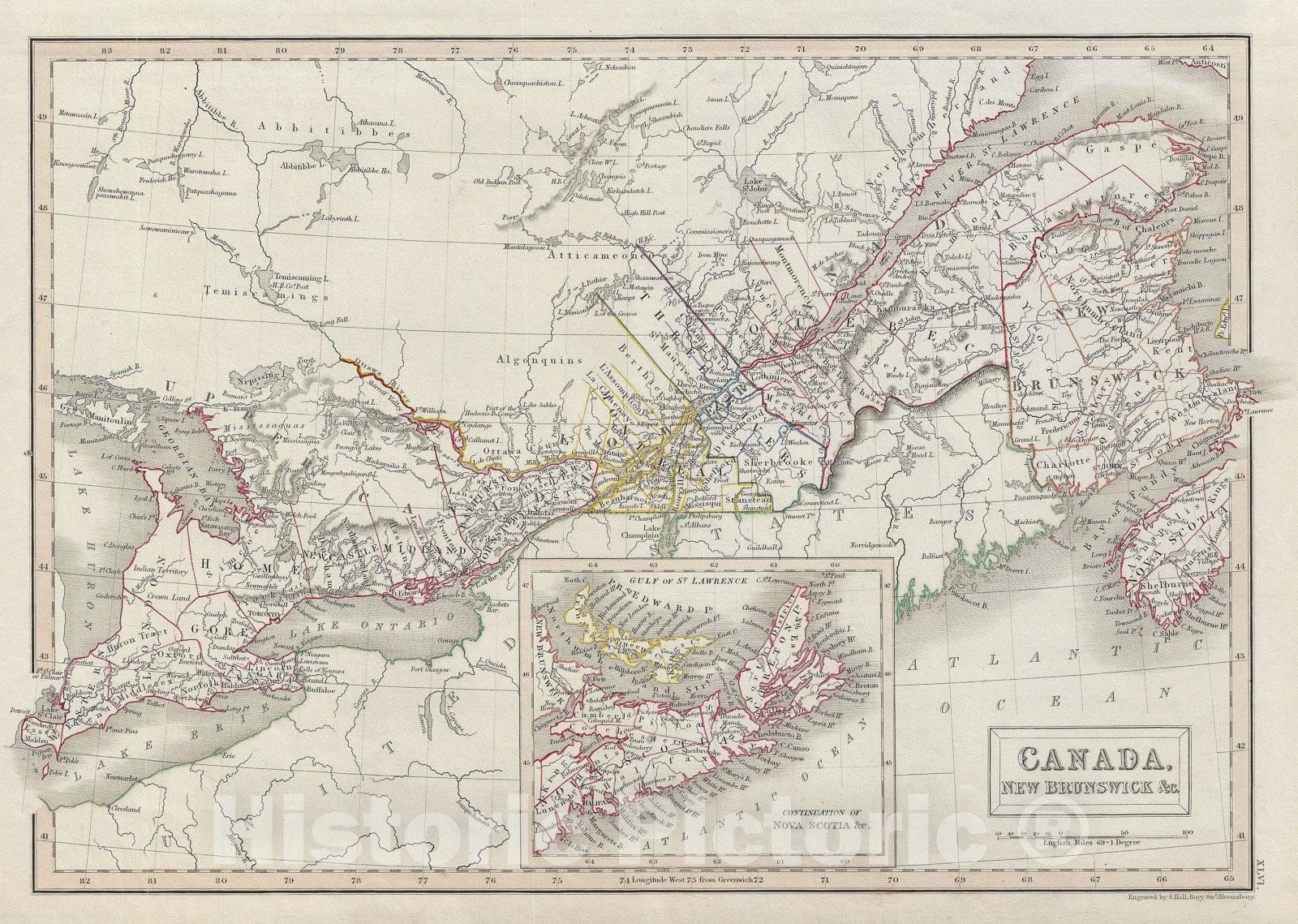Historic Map : Canada: Ontario and Quebec, Black, 1840, Vintage Wall Art