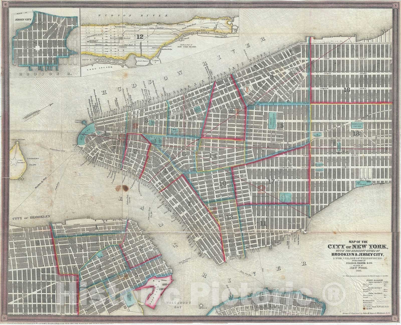 Historic Map : New York City, Ensign and Thayer, 1850, Vintage Wall Art