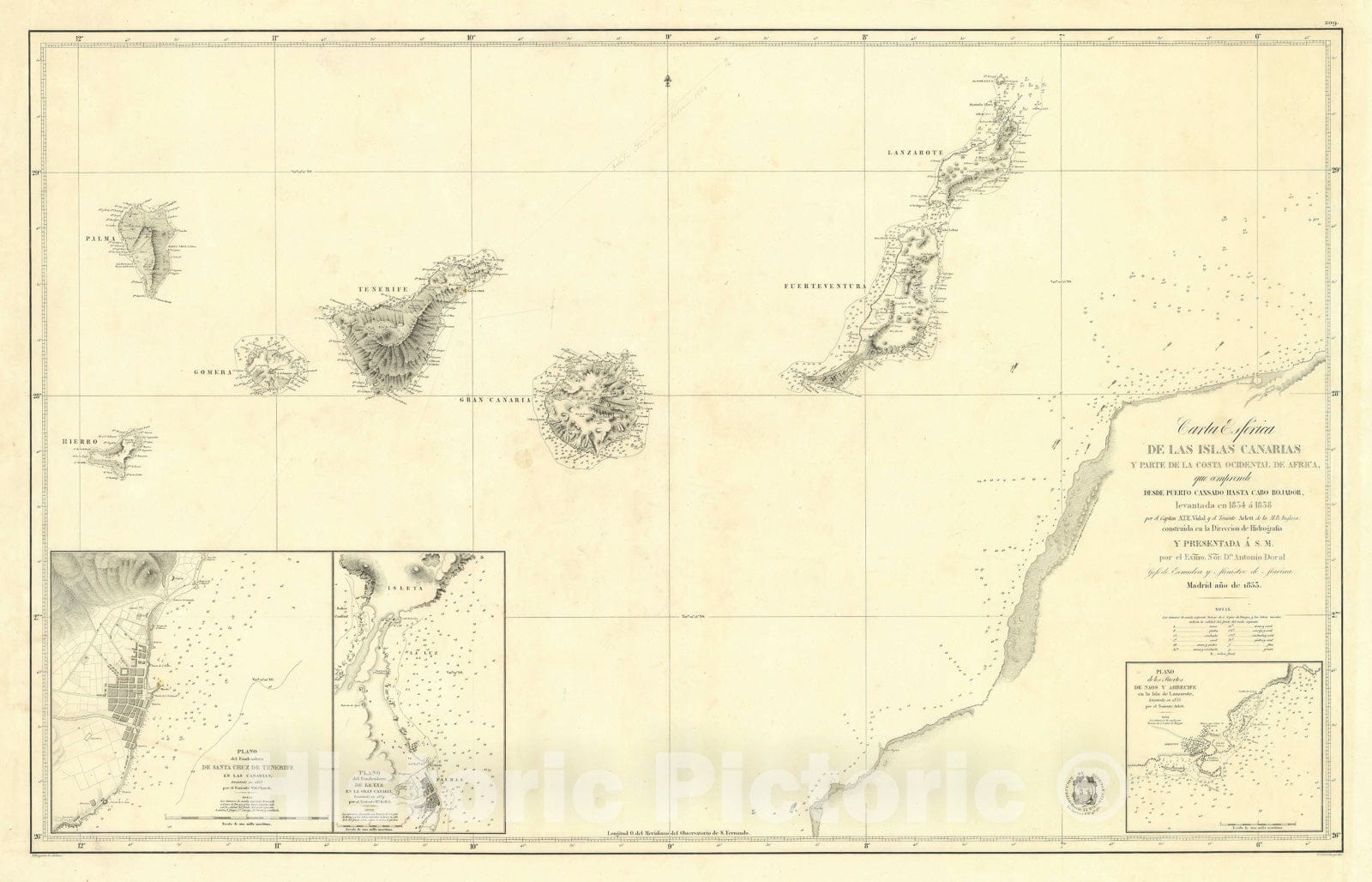 Historic Map : Nautical Chart The Canary Islands, Direccion de Hidrografia, 1853, Vintage Wall Art