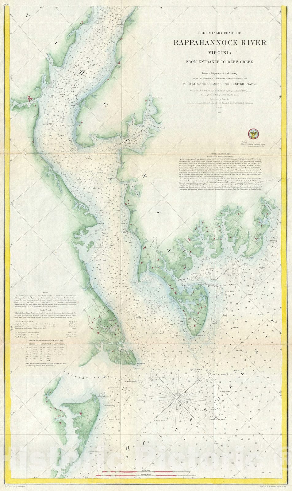 Historic Map : Nautical Chart Rappahannock River Entrance, Virginia, U.S. Coast Survey, 1857, Vintage Wall Art