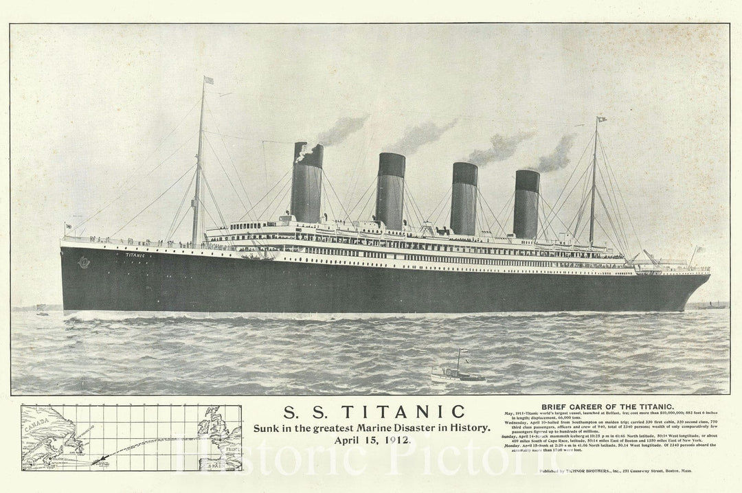 Historic Map : S.S. Titanic, Tichnor, 1912, Vintage Wall Art