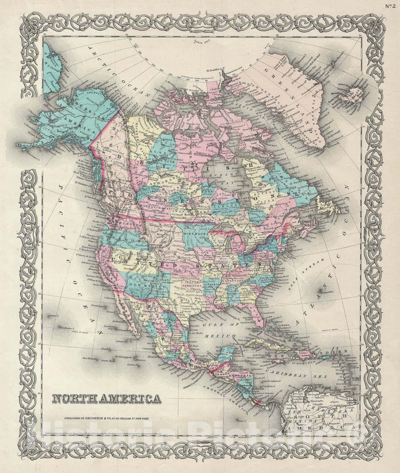 Historic Map : North America: United States, Mexico, Canada, Colton, 1856 v1, Vintage Wall Art