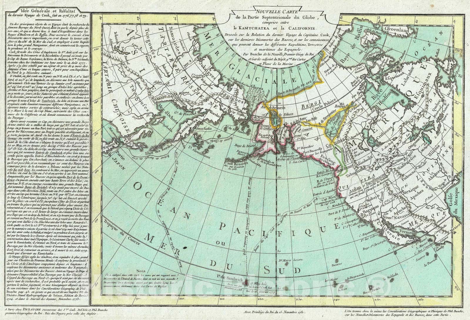 Historic Map : North America, The Arctic, Alaska, and Siberia, Buache de Neuville, 1781, Vintage Wall Art