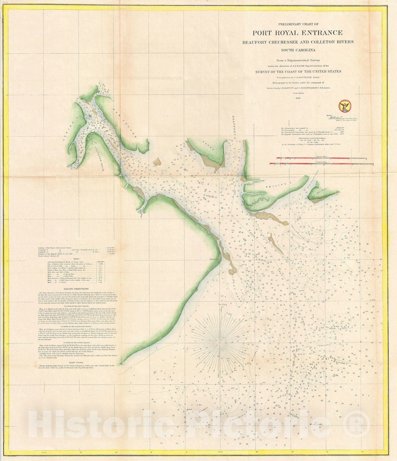 Historic Map : Port Royal Entrance and Hilton Head, South Carolina, U.S. Coast Survey, 1859, Vintage Wall Art