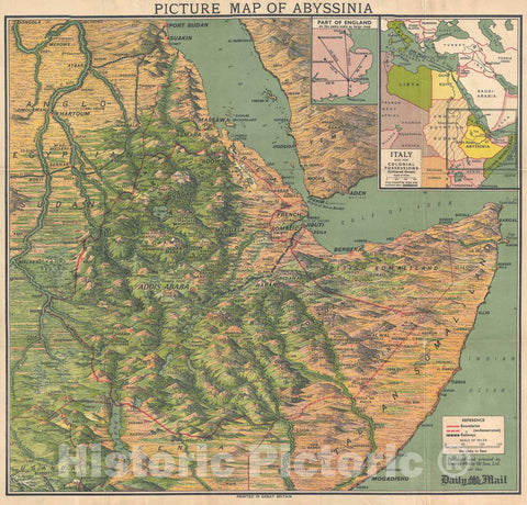 Historic Map : Pictorial Map of Pictorial East Africa: Ethiopia, Somalia, and Sudan, Philip, 1935, Vintage Wall Art