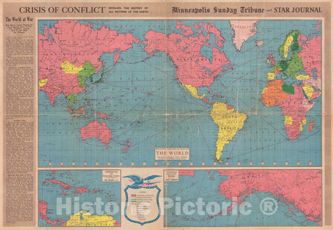 Historic Map : The World at War During World War II, Minneapols Tribune, 1942, Vintage Wall Art