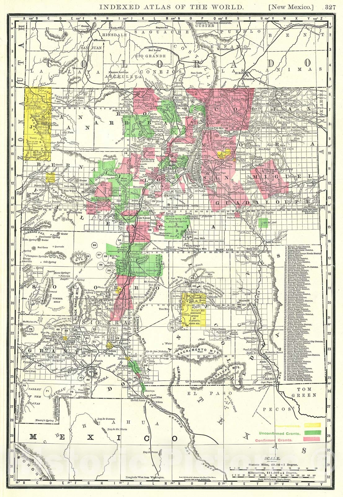 Historic Map : New Mexico, Rand McNally, 1888, Vintage Wall Art