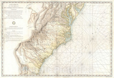 Historic Map : Georgia, North Carolina, South Carolina, Virginia and Maryland, Sartine, 1778, Vintage Wall Art