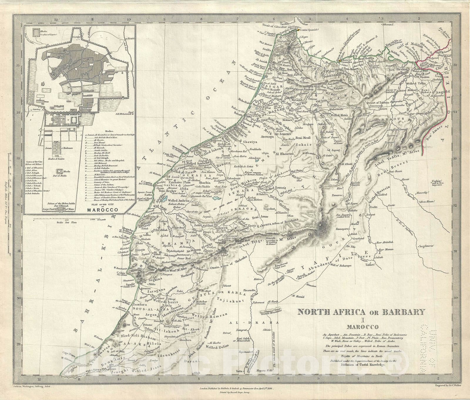 Historic Map : Morocco, Barbary Coast, Northern Africa, S.D.U.K., 1836, Vintage Wall Art