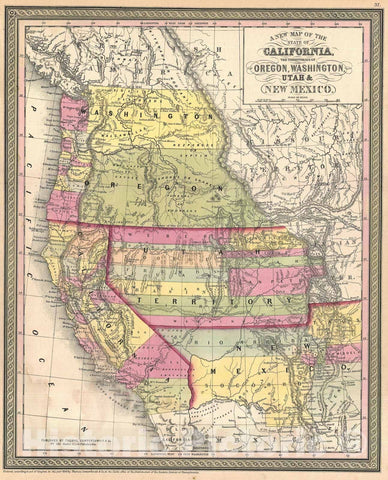Historic Map : California, Oregon, Washington, Utah, New Mexico., 1854, Vintage Wall Art