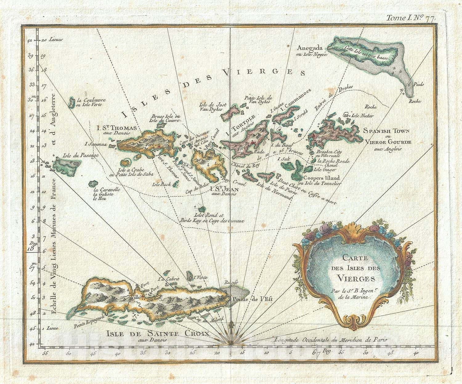Historic Map : The Virgin Islands in The West Indies, Bellin, 1764, Vintage Wall Art