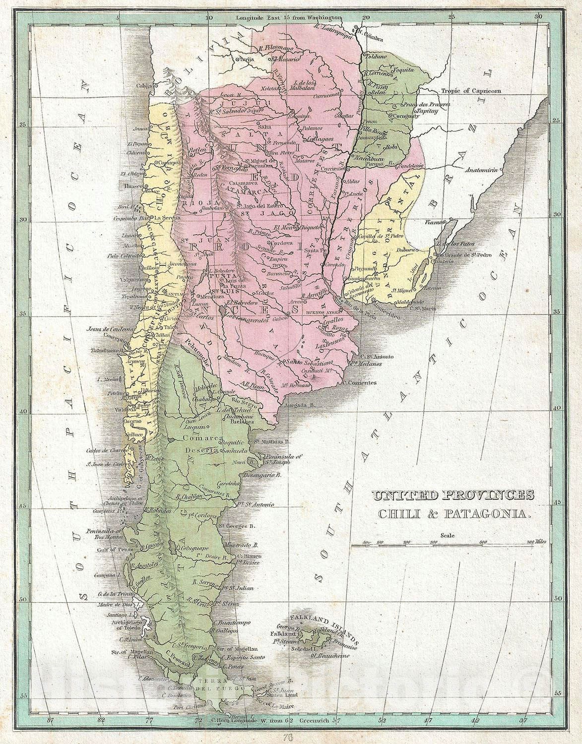 Historic Map : Chile, Argentina, Uruguay and Paraguay, BraArtd, 1835, Vintage Wall Art