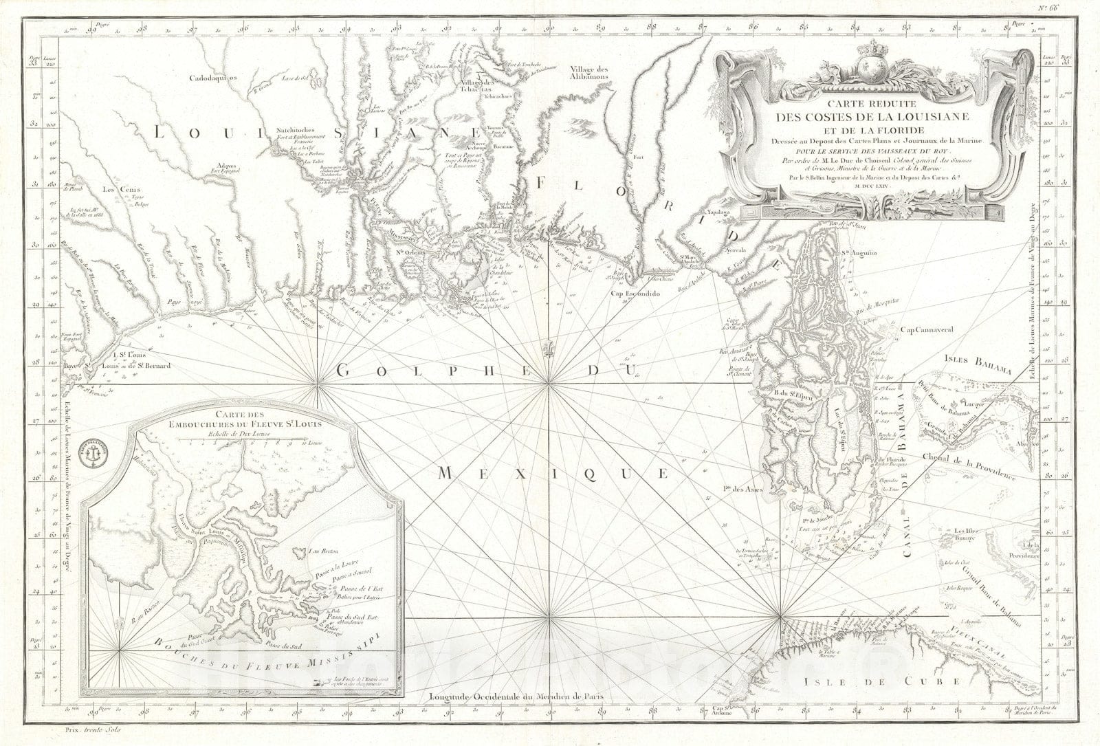 Historic Map : The Gulf Coast of The United States, Bellin, 1764, Vintage Wall Art