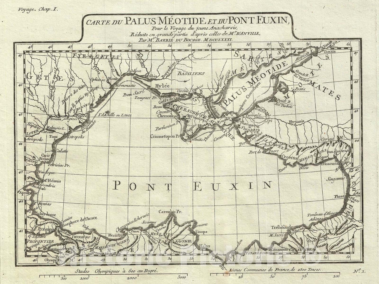 Historic Map : The Black Sea and The Sea of Azov in Antiquity, Bocage, 1791, Vintage Wall Art
