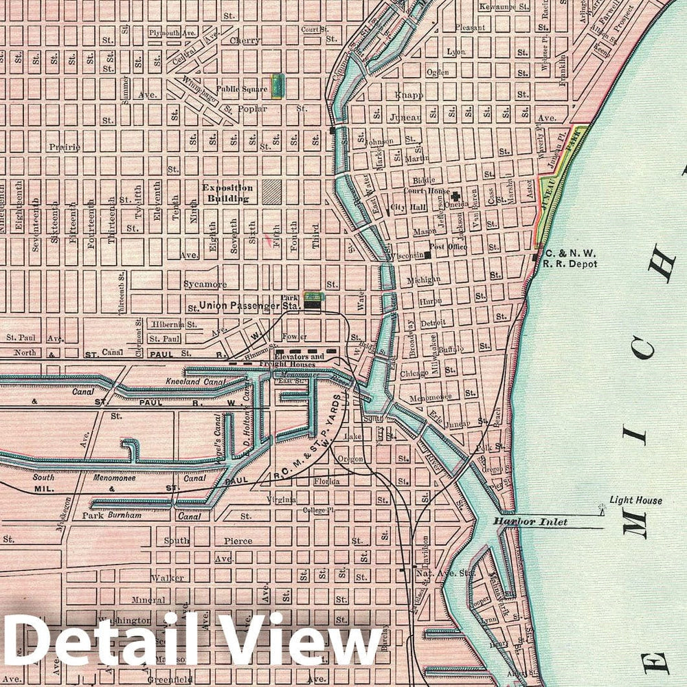 Historic Map : Plan of Milwaukee, Wisconsin, Rand McNally, 1892, Vintage Wall Art