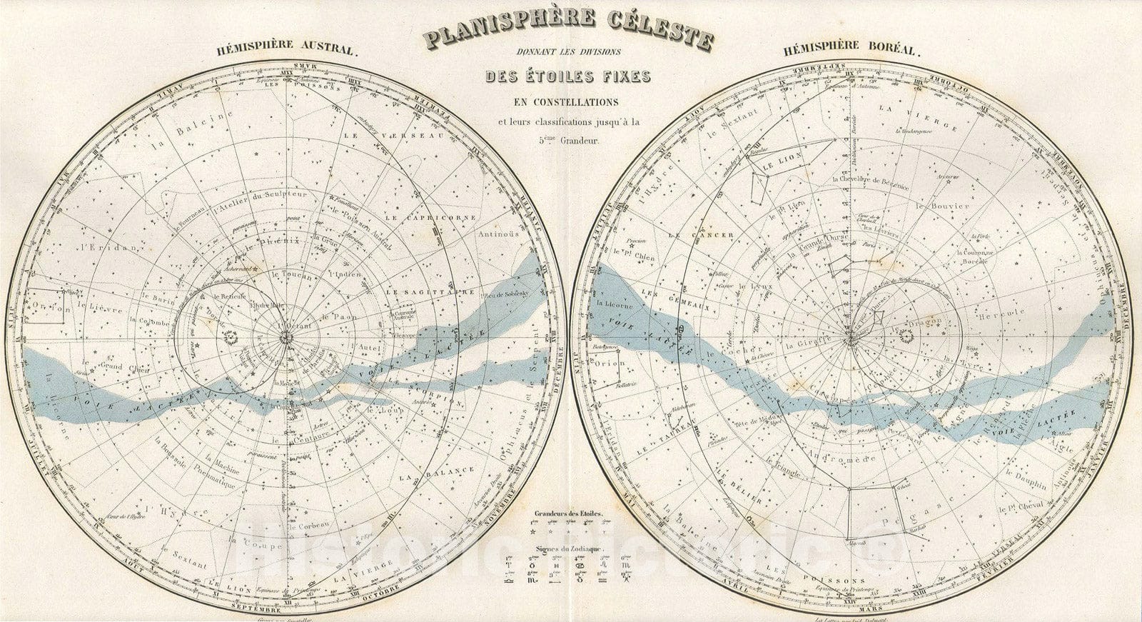 Historic Map : The Stars and Constellations, Migeon, 1878, Vintage Wall Art