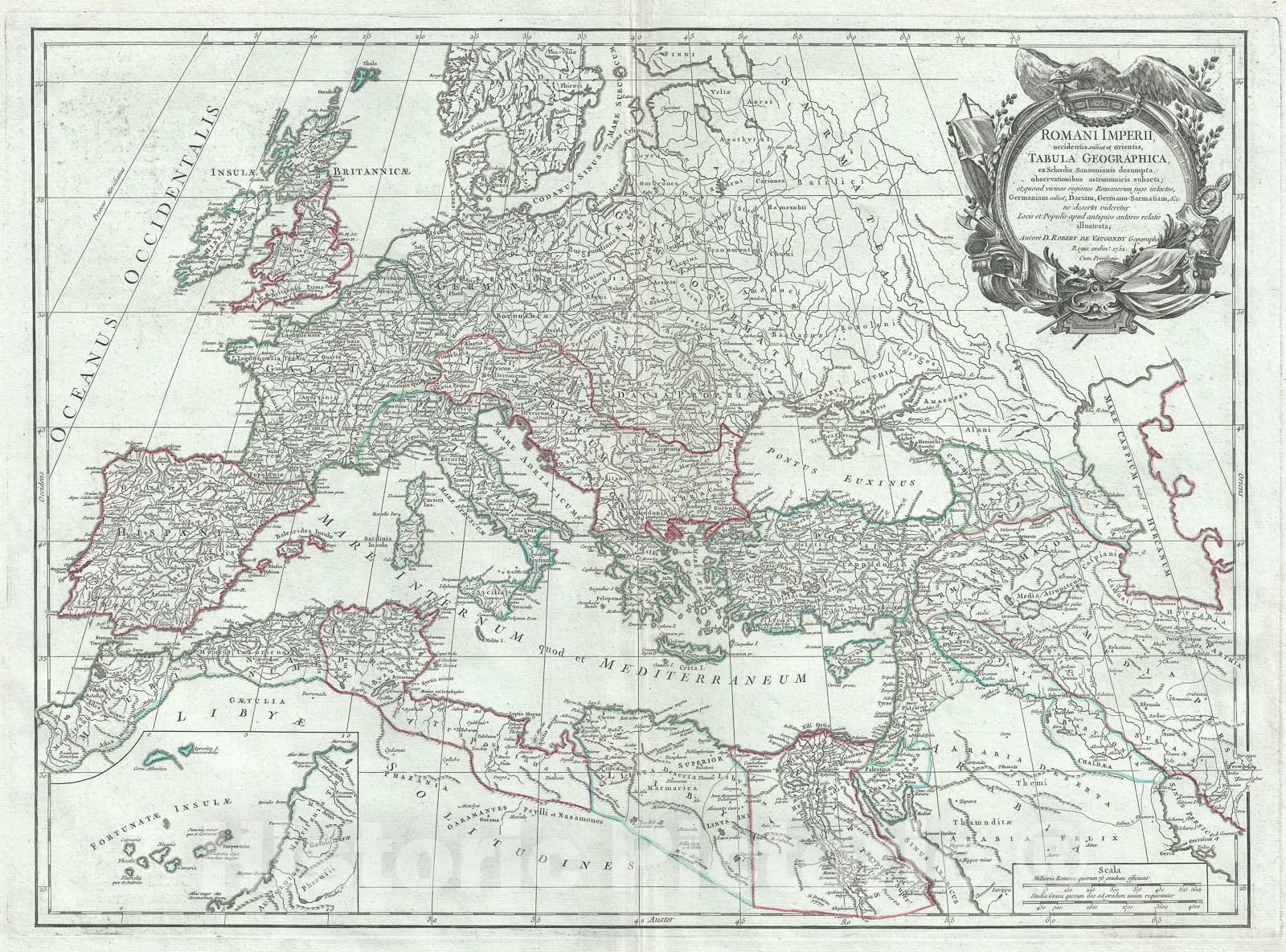 Historic Map : The Roman Empire, Vaugondy, 1752, Vintage Wall Art