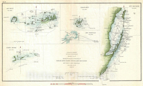 Historic Map : Key Biscayne Bay, Key West and The Cedar Keys, Florida, U.S. Coast Survey, 1853, Vintage Wall Art