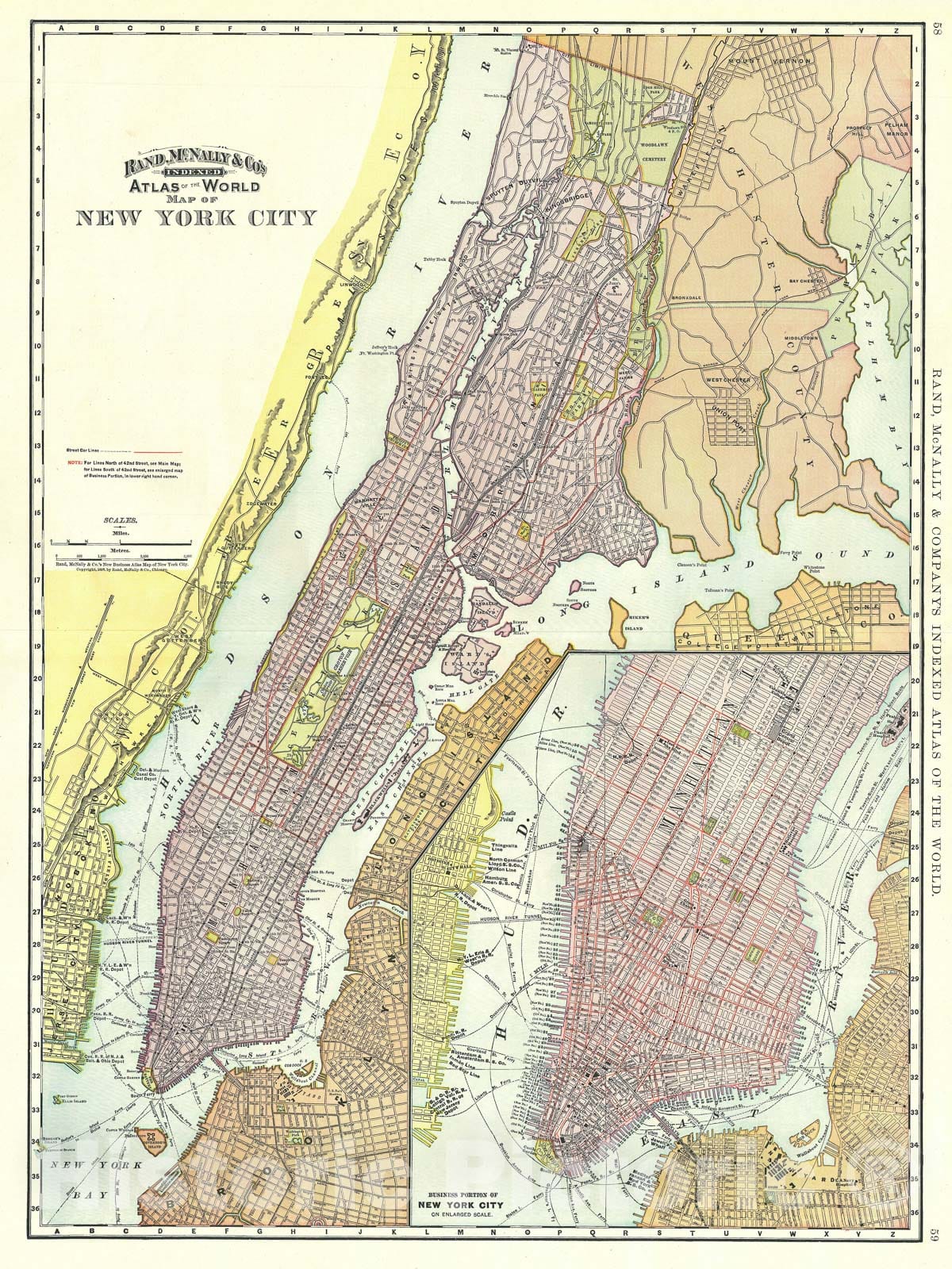 Historic Map : Plan of New York City, New York, Rand McNally, 1892, Vintage Wall Art