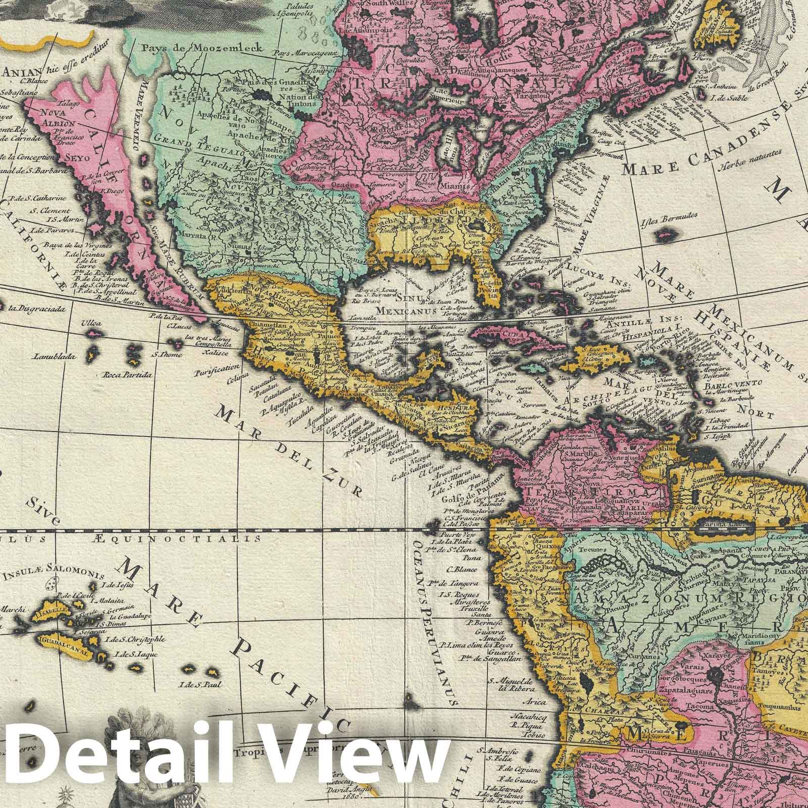 Historic Map : South and North America, Zurner, 1709, Vintage Wall Art