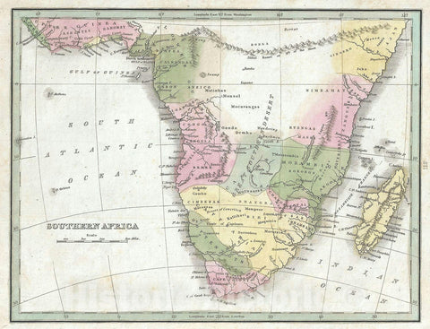 Historic Map : Southern Africa, BraArtd, 1835, Vintage Wall Art