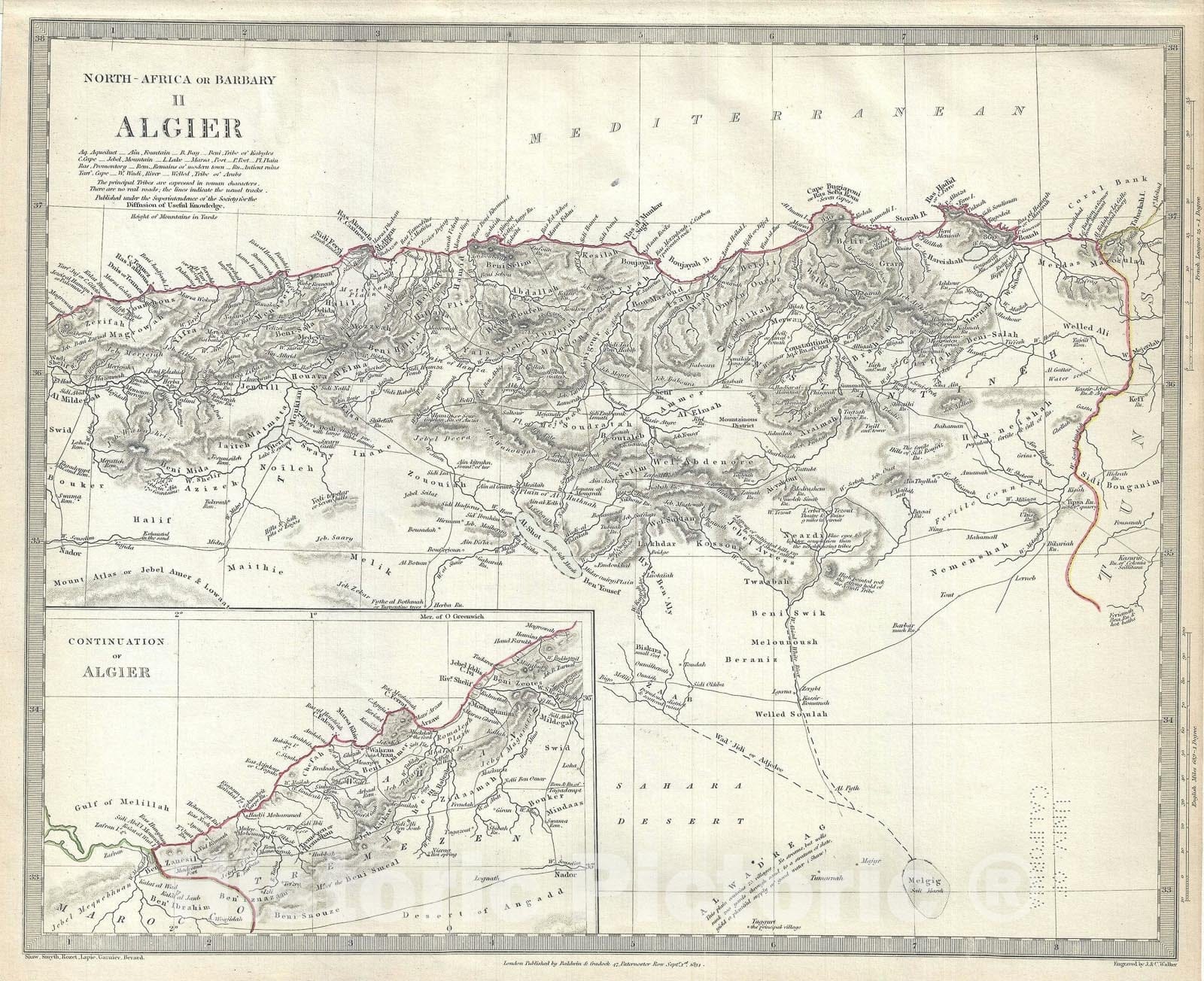 Historic Map : Algeria, Barbary Coast, Northern Africa, S.D.U.K., 1834, Vintage Wall Art