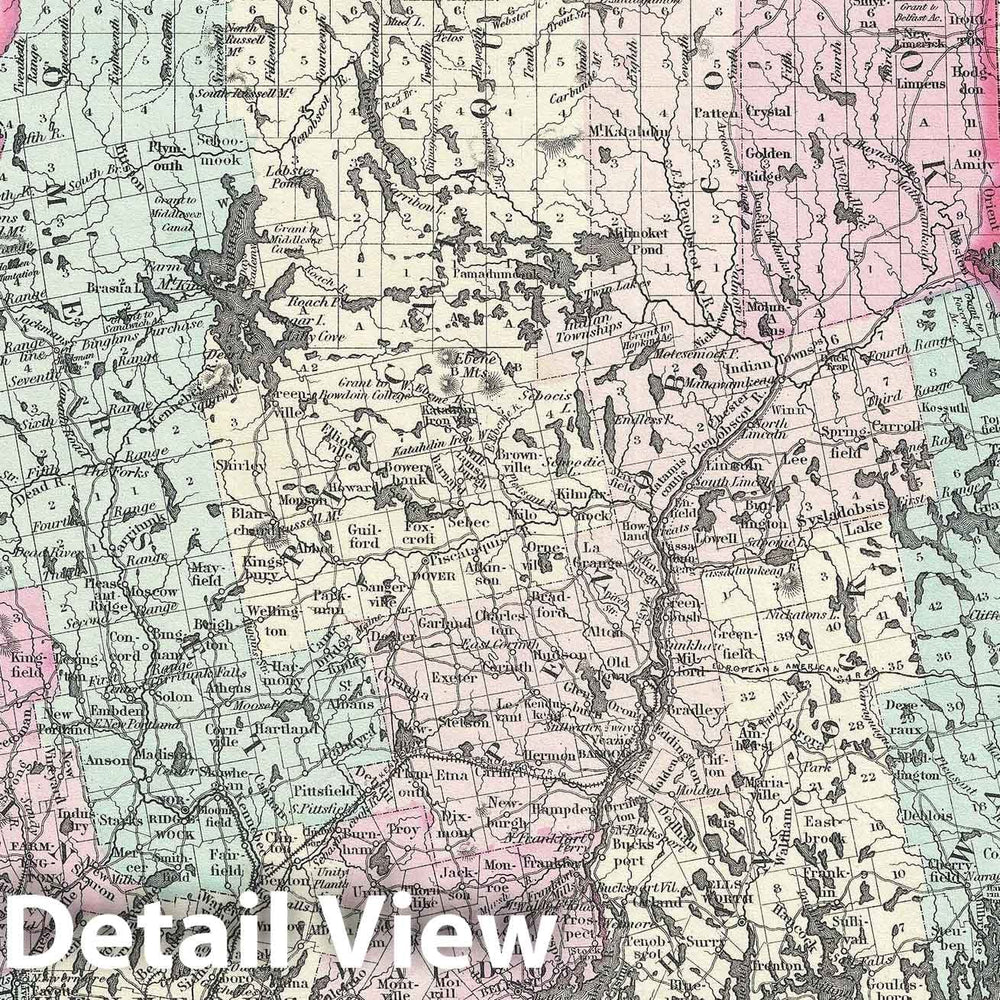 Historic Map : Maine, Johnson, 1861, Vintage Wall Art