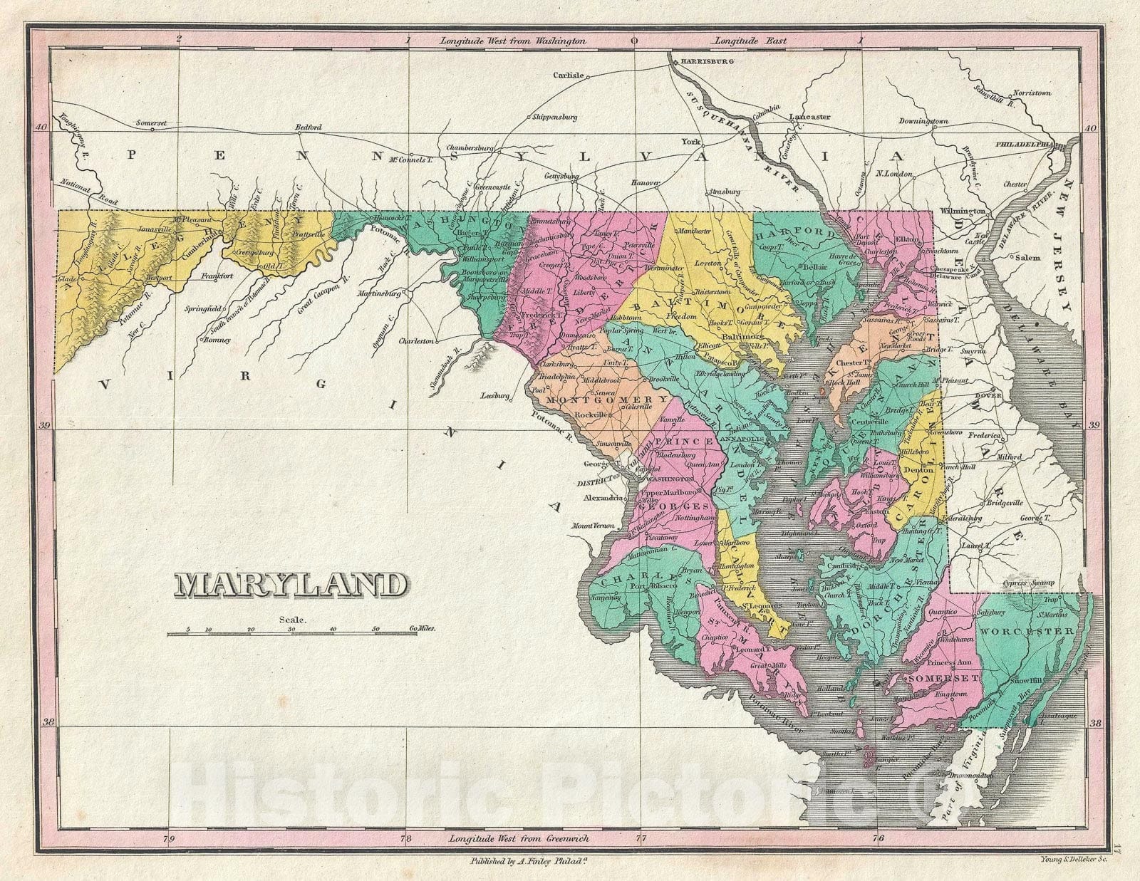 Historic Map : Maryland, Finley, 1828, Vintage Wall Art