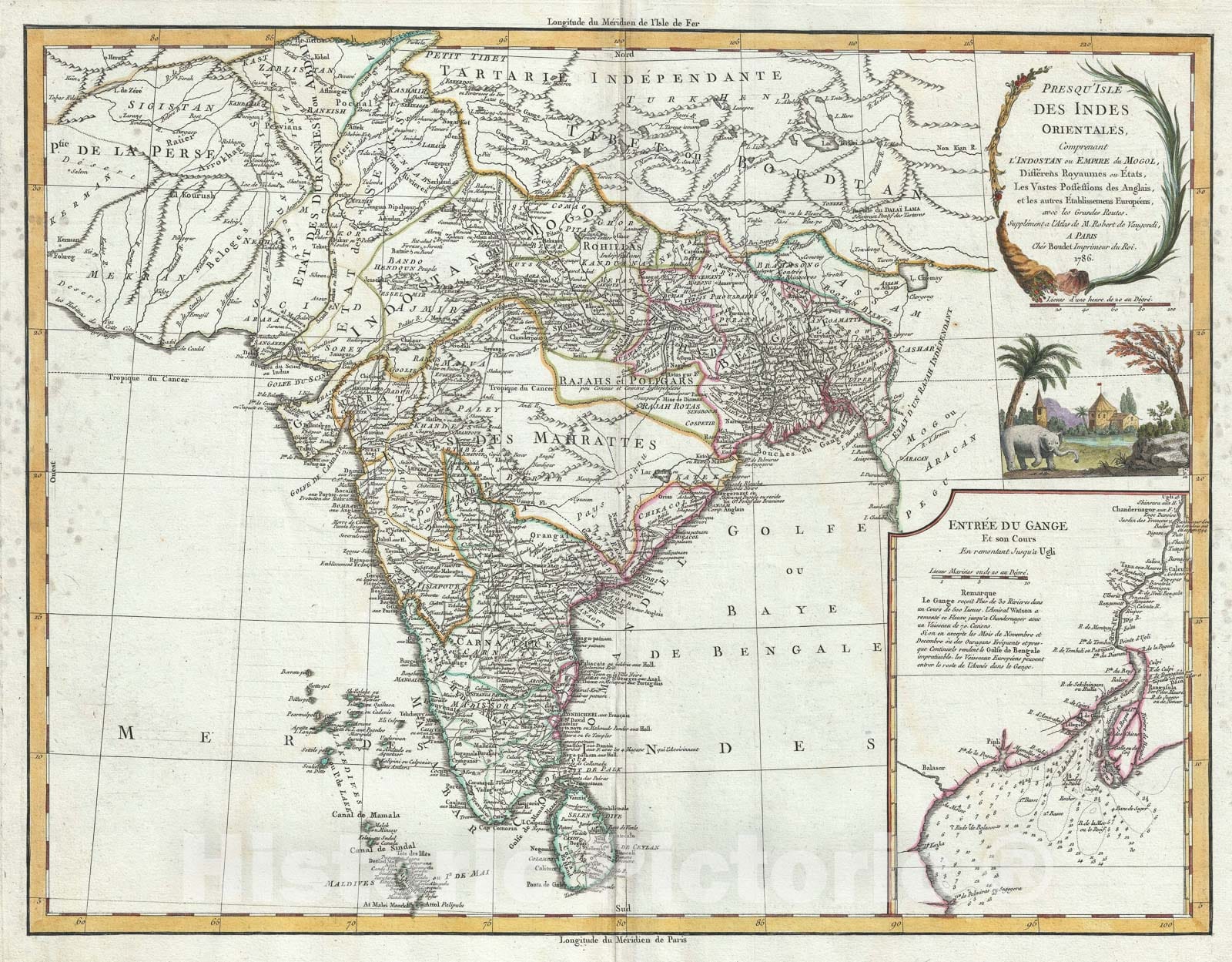 Historic Map : India and Ceylon, Vaugondy, 1786, Vintage Wall Art