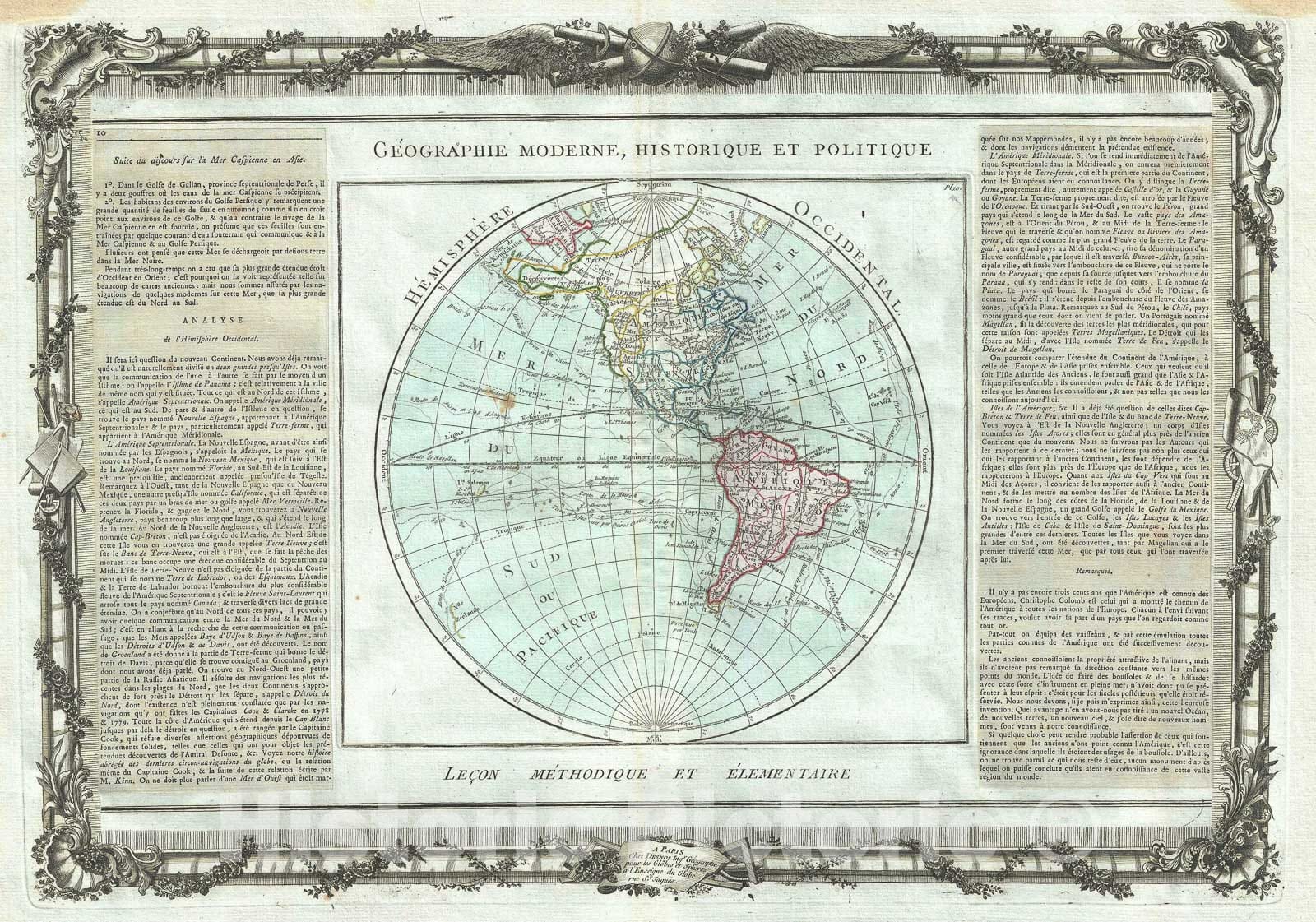 Historic Map : The Western Hemisphere, Desnos, 1786, Vintage Wall Art