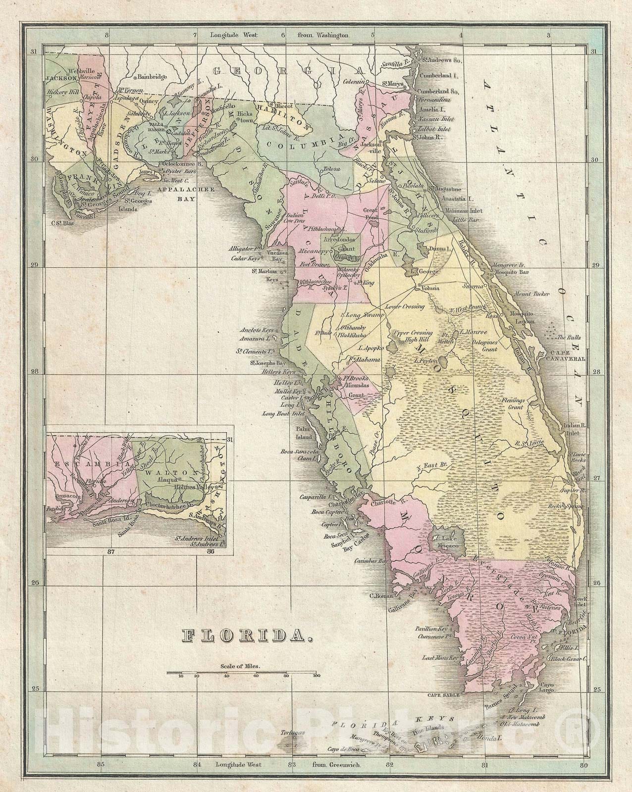 Historic Map : Florida, BraArtd, 1835 v2, Vintage Wall Art