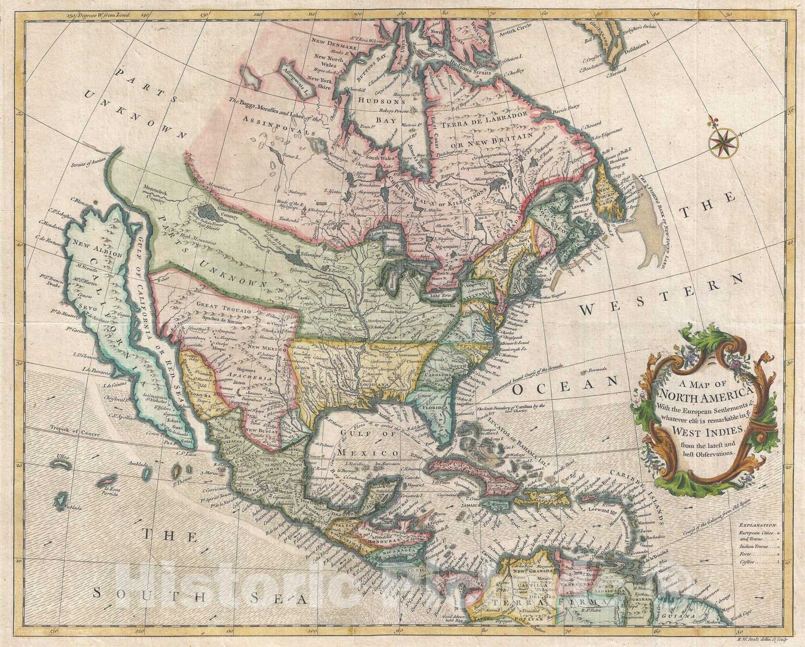 Historic Map : North America w/Insular California, Seale, 1745, Vintage Wall Art