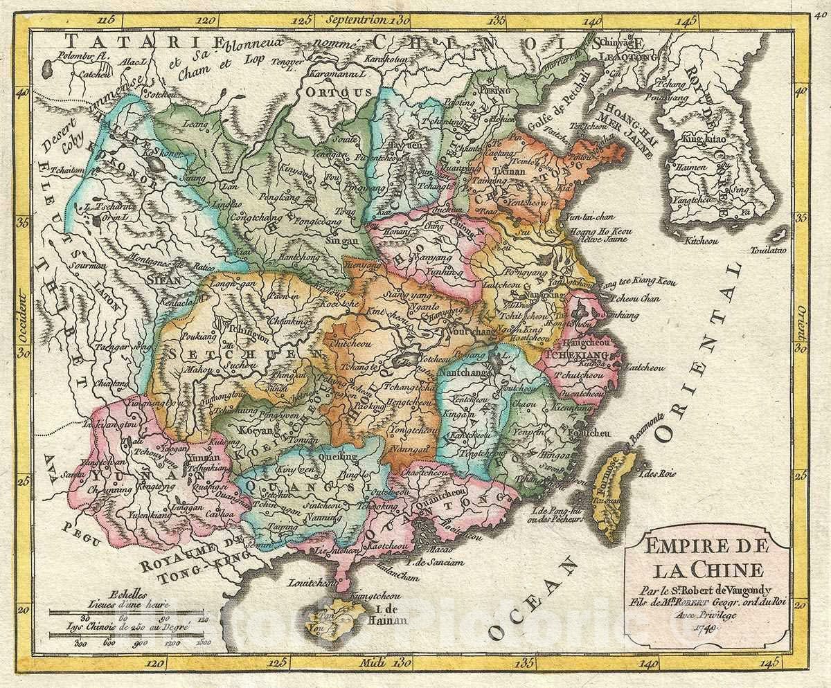 Historic Map : China and Korea, Vaugondy, 1749, Vintage Wall Art