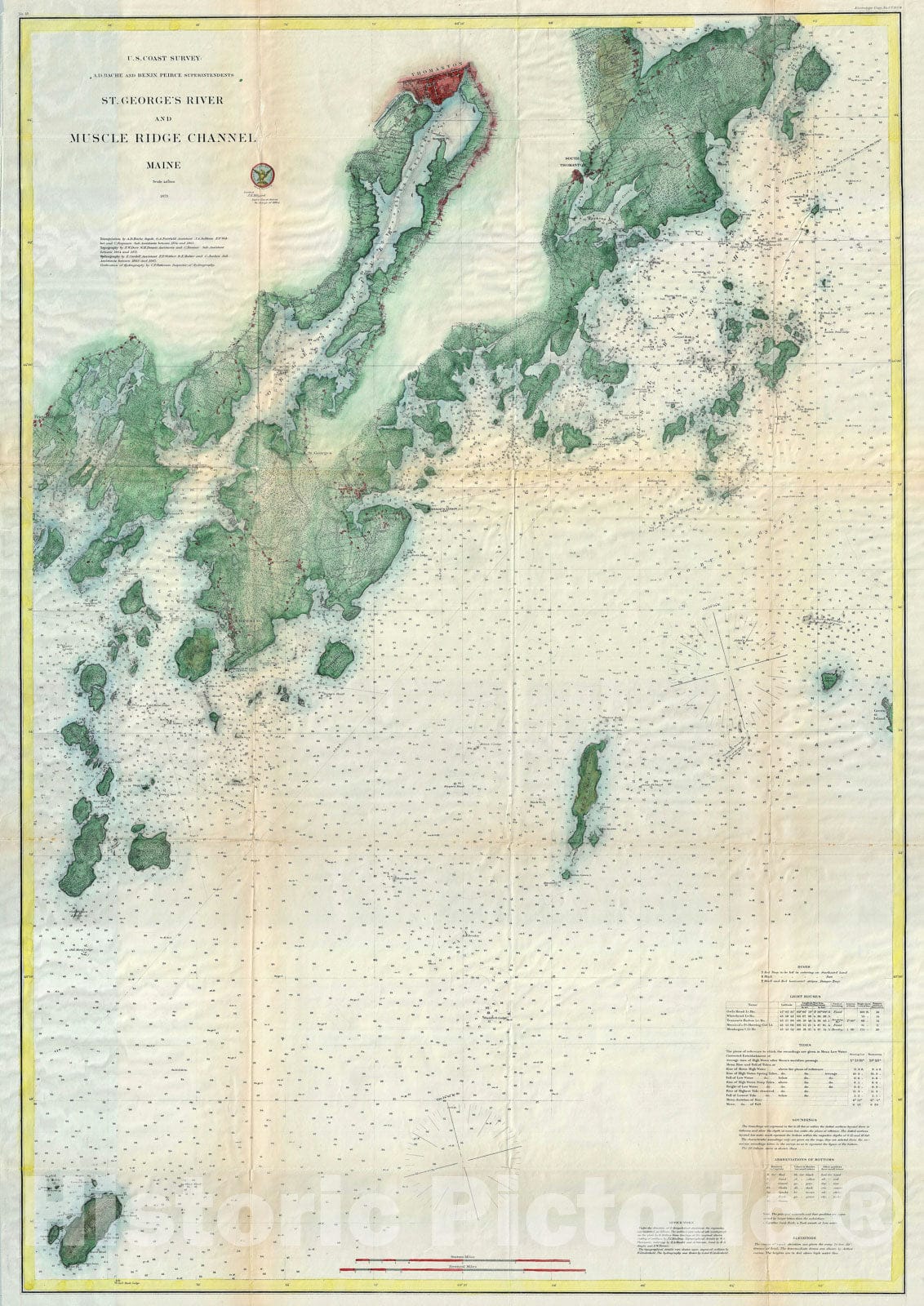 Historic Map : Muscle Ridge Channel, St. Georges River, Thomaston, Maine, U.S. Coast Survey, 1873, Vintage Wall Art