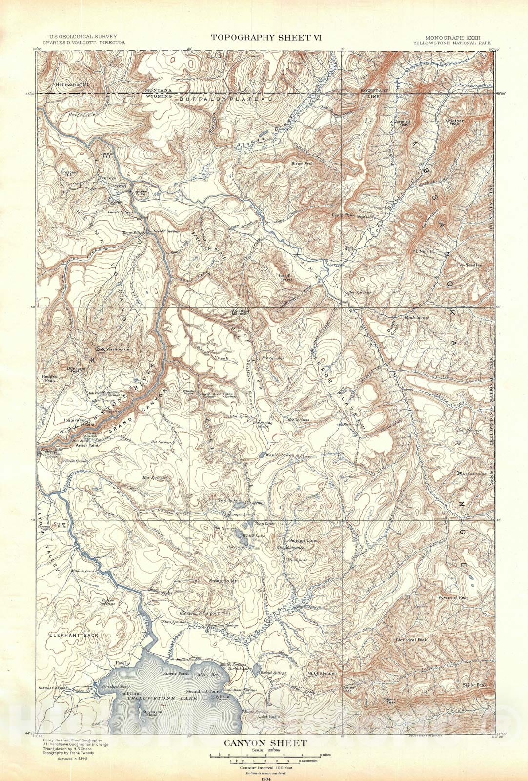 Historic Map : USGS Topographic Canyon, Yellowstone National Park, 1904, Vintage Wall Art