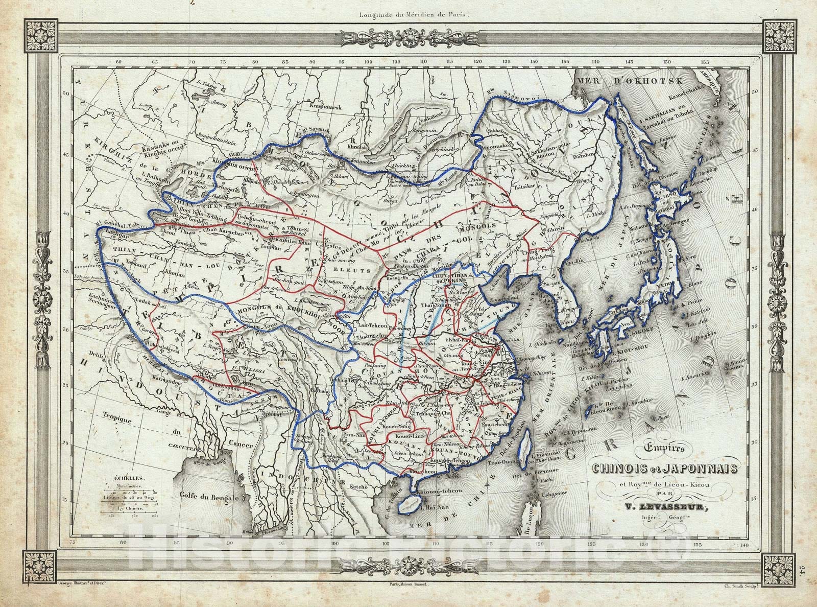 Historic Map : China, Japan and The Liu-Chiu Islands, Lavasseur, 1852, Vintage Wall Art
