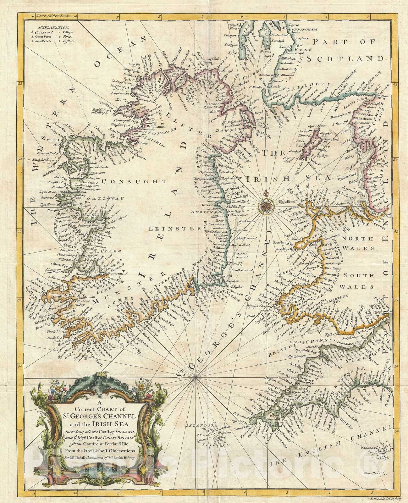 Historic Map : Ireland and St. Georges Channel, Seale, 1747, Vintage Wall Art
