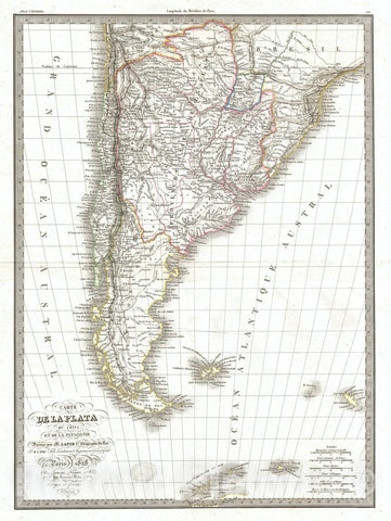 Historic Map : Chile and Patagonia "Argentina", Lapie, 1828, Vintage Wall Art
